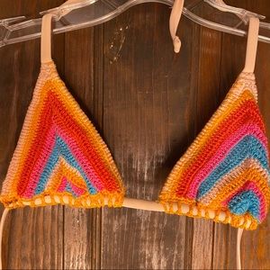CROCHET RAINBOW BOHO FESTIVAL RETRO BIKINI TOP